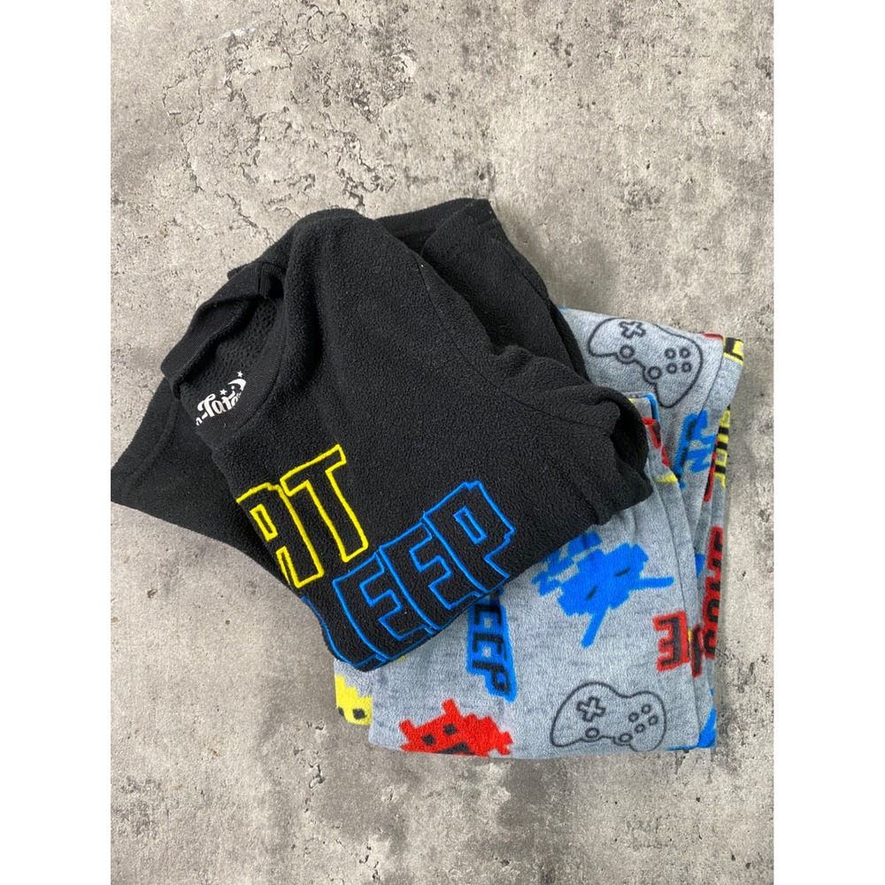 Up‎ Late Jammin Jammies Pajamas Set Boys Size 6 Eat Sleep Game Repeat Gray Black